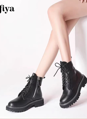 Safiya/索菲娅秋冬加绒保暖马丁靴系带拉链粗跟短靴女SF04118223
