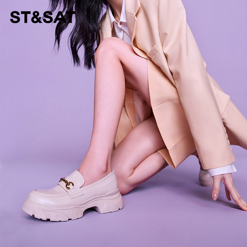 星期六牛皮厚底增高乐福鞋