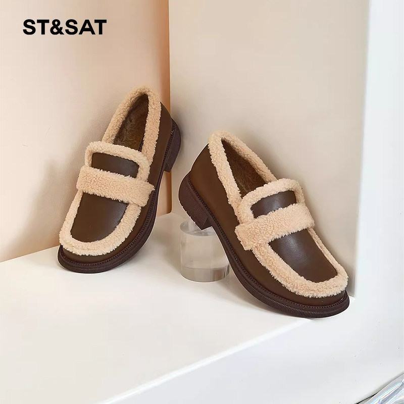 星期六牛皮英伦风绒里乐福鞋