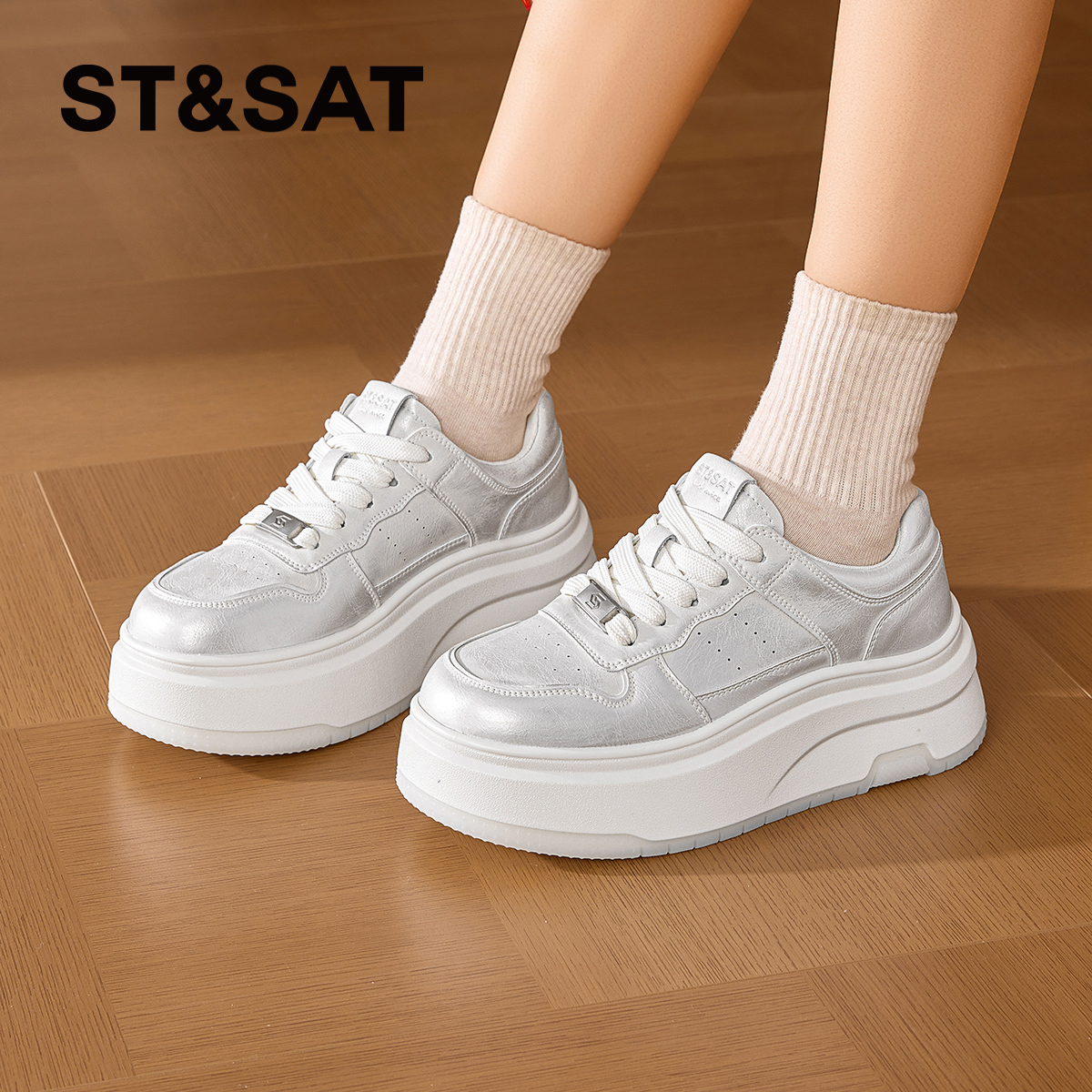 星期六增高厚底简约百搭小白鞋女