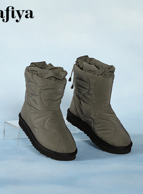 Safiya/索菲娅冬季圆头保暖绒里雪地靴厚底套筒短靴女SF1411A076