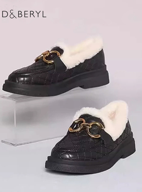 Fondberyl/菲伯丽尔冬季羊皮保暖绒里厚底增高乐福鞋女FB1411A100