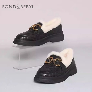 女FB1411A100 羊皮保暖绒里厚底增高乐福鞋 Fondberyl 菲伯丽尔冬季
