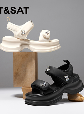 St&Sat/星期六夏季水钻蝴蝶魔术贴厚底增高沙滩凉鞋女SSC2115C4N