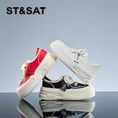 圆头系带小白鞋 St&Sat 星期六春秋厚底增高面包鞋 女SSC1112833