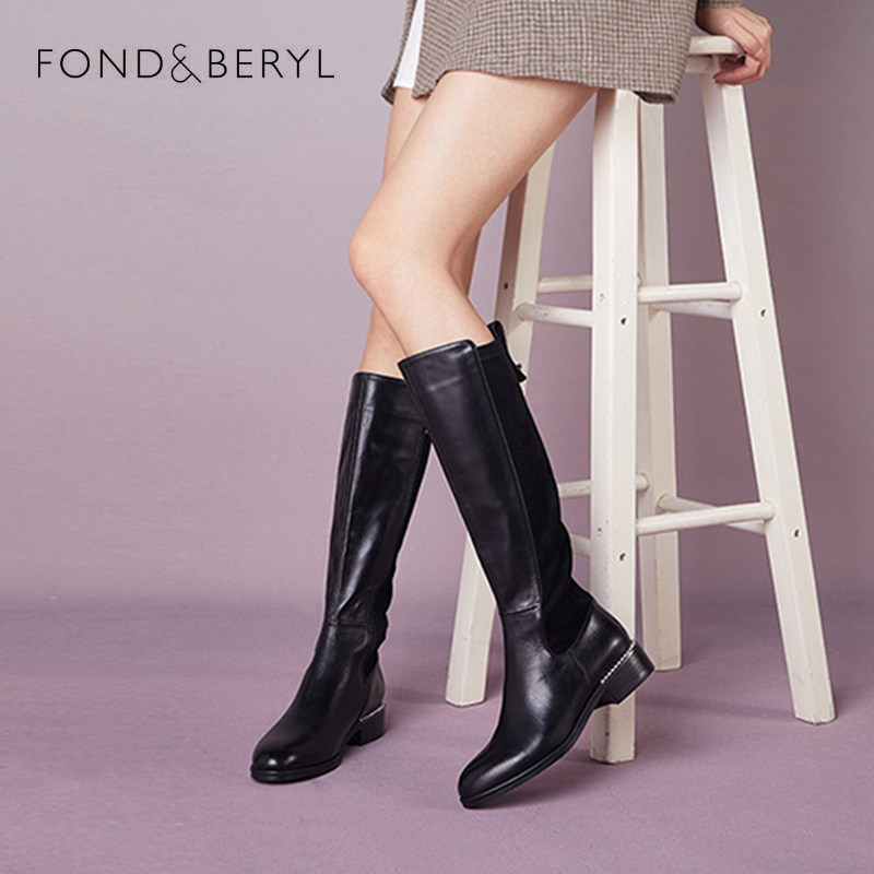 Fondberyl/菲伯丽尔秋冬牛皮骑士靴圆头厚底增高长靴女FB14117074
