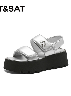 St&Sat/星期六夏季魔术贴一字带厚底增高露趾凉鞋女SSC2115C54