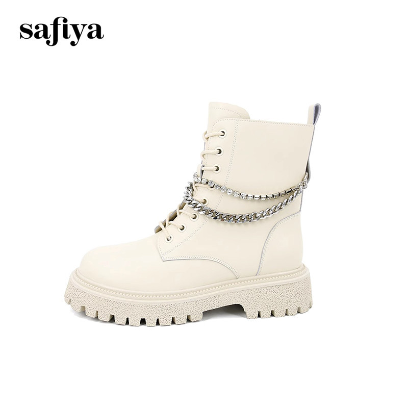 Safiya/索菲娅秋冬水钻链条侧拉链厚底增高马丁靴女SF14116032,女鞋,马丁靴,淘宝优惠券,粉丝福利购,淘宝优惠卷