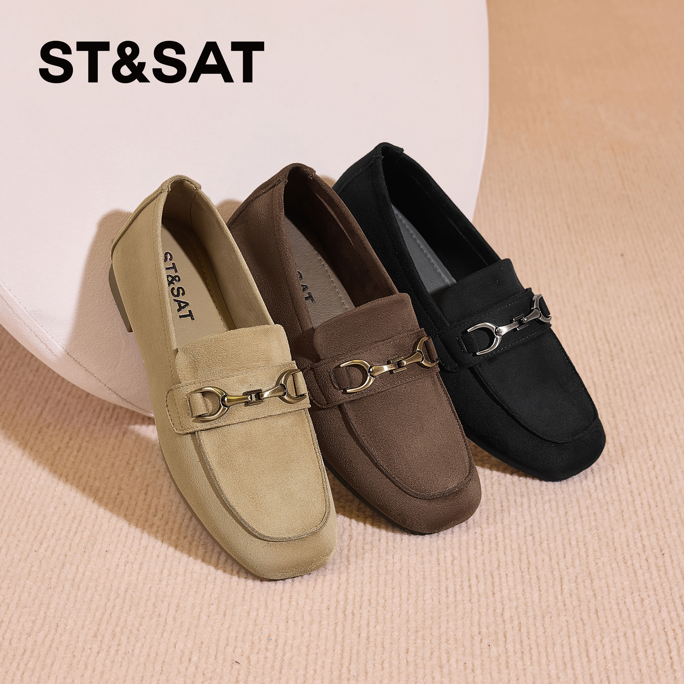 St&Sat/星期六春秋圆头金属扣乐福鞋一脚蹬低跟单鞋女SSC3111CBW,女鞋,乐福鞋（豆豆鞋）,淘宝优惠券,粉丝福利购,淘宝优惠卷