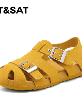 St&Sat/星期六夏季新款透气猪笼鞋软底包头罗马凉鞋女SSD2114C1G