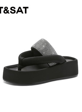 St&Sat/星期六夏季新款水钻人字拖外穿厚底凉拖鞋女SSC2110C6M