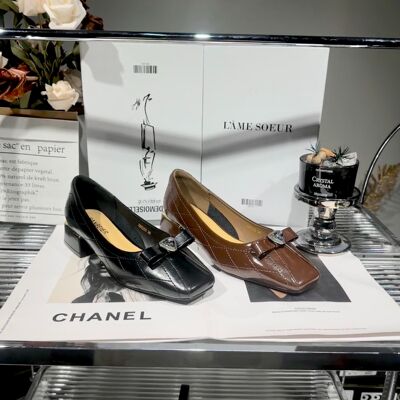 H88265单鞋女方头时尚潮流新款舒适低跟皮带扣套脚通勤外穿女鞋