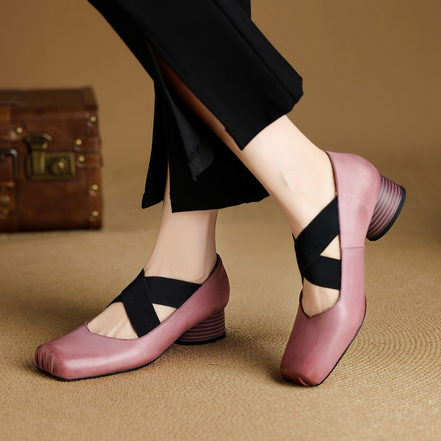 头层牛皮单鞋2025秋新款复古玛丽珍鞋真皮芭蕾鞋粗跟方头中跟女鞋,女鞋,时尚芭蕾鞋,淘宝优惠券,粉丝福利购,淘宝优惠卷