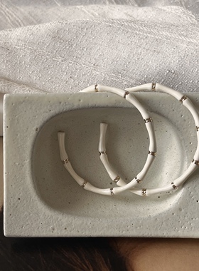 复古小竹节大圆圈耳环气质欧美时尚独特金属滴油耳环白色高端饰品