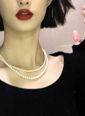 天然淡水珍珠项链锁骨链不规则圆珠轻奢法式高级感小米珠设计感