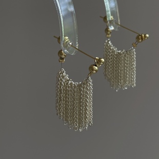 The fall坠落瀑布镀银质流苏耳环轻奢高级感温柔耳钉小众设计链条