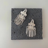 新中式 福莲流穗国风仿苗银耳环min同款 耳饰无耳洞耳夹长流苏高级