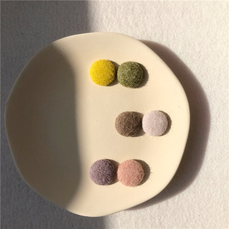 不晚手作丨撞色毛茸茸耳钉多色无耳洞耳夹女毛呢纽扣圆形几何耳环,饰品/流行首饰/时尚饰品新,耳环,淘宝优惠券,粉丝福利购,淘宝优惠卷