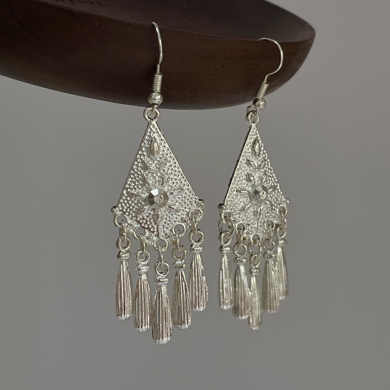 菱镜几何苗银新中式高级时髦耳环