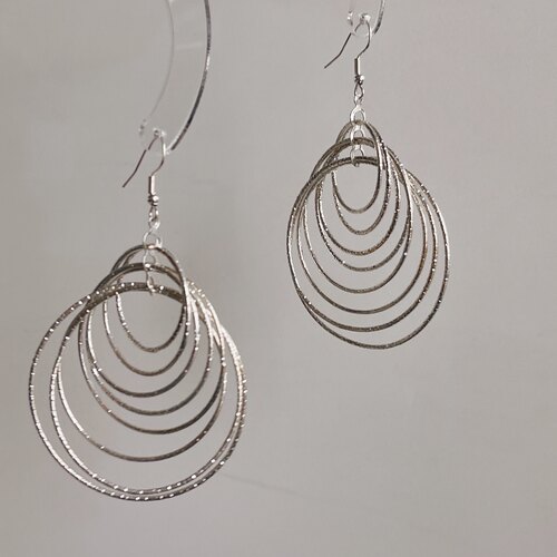 新中式闪银多层金属大圆圈耳环