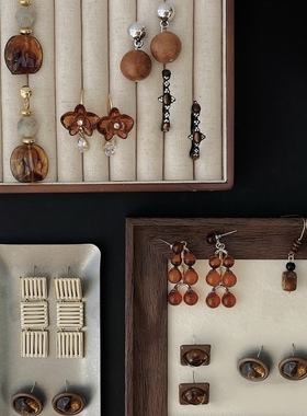 上新9折 蜜糖棕琥珀色系耳环木质圆球亚克力女百搭小众设计感耳饰