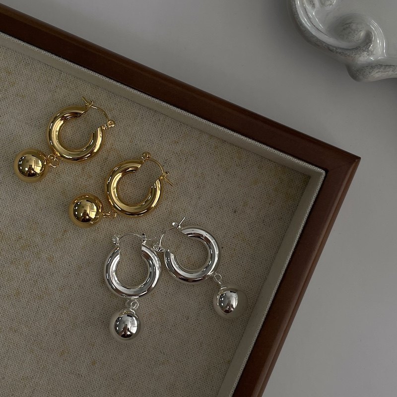 圆球球金属耳环极简法风欧美ins新款镀真金高级感冷淡耳饰金银色