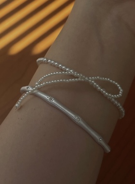 法式复古珍珠蝴蝶结手链女小众