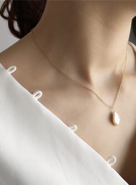 不晚手作s925纯银项链天然珍珠巴洛克冷淡风异形珍珠吊坠简约百搭