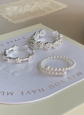 小花朵小众设计珍珠花朵开口戒指