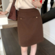 复古咖色毛呢半身裙女秋冬遮胯a字短裙韩版 洋气高腰显瘦中裙MIU系