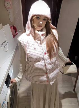 学院风甜美爱心字母设计羊羔绒双面穿立领棉服马甲女学生2025冬季
