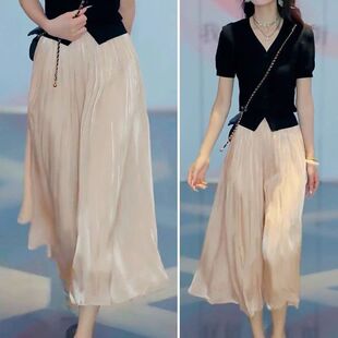 垂感千褶裙裤 琉璃纱冰丝显瘦阔腿裤 气质高腰宽松大码 新款 子 裙夏季