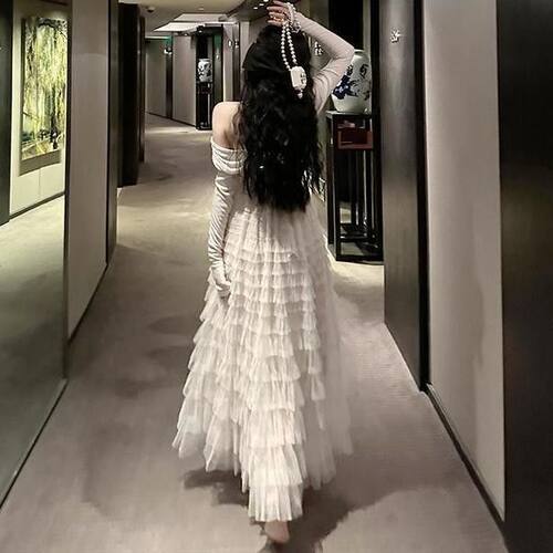 仙女千层蛋糕裙女夏新款法式气质显瘦A字蓬蓬纱裙网纱半身裙长裙