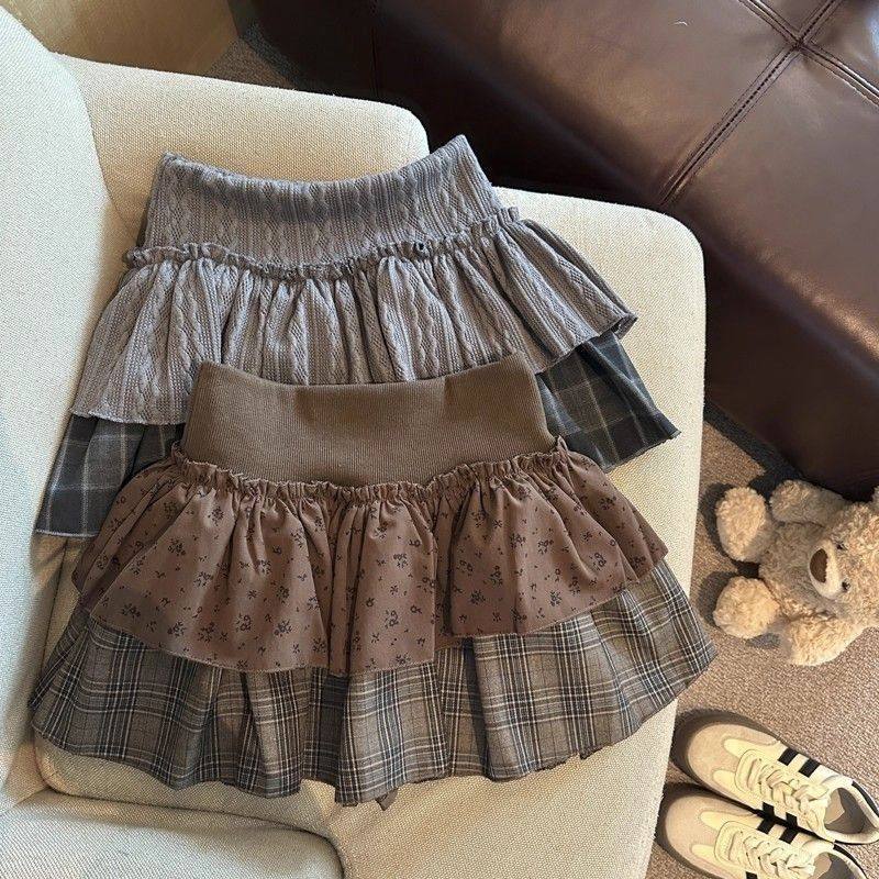 辣妹风碎花格纹蓬蓬蛋糕短裙女秋冬高腰显瘦A字双层半身裙,女装/女士精品,半身裙,淘宝优惠券,粉丝福利购,淘宝优惠卷