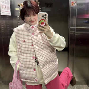 学院风甜美小个子设计羊羔绒两面穿棉服马甲女学生冬季百搭面包服