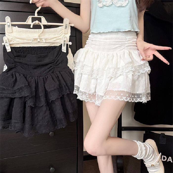 春夏新款短裙半身裙甜美清新女芭蕾风蕾丝花边蛋糕裙小个子a字裙