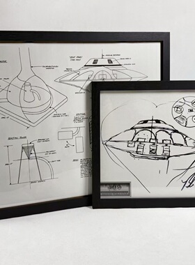美利坚洋行51区物理学家BOB限量版手绘挂画 UFO结构图挂墙装饰