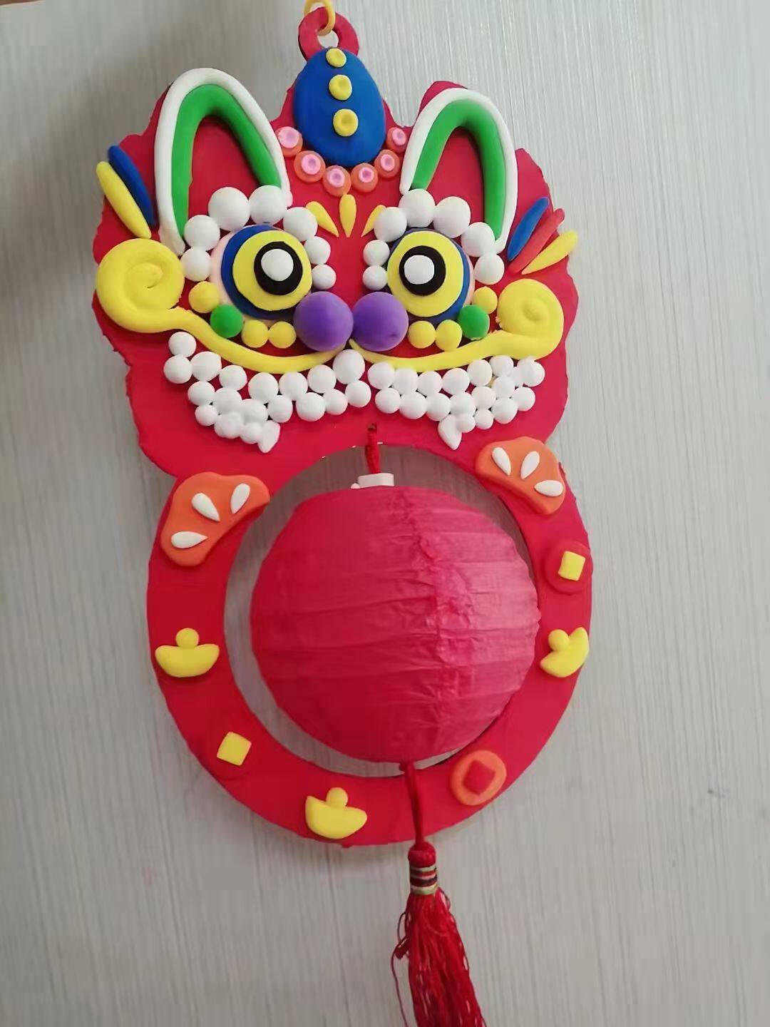 醒狮舞狮狮子头灯笼手工diy粘土手提灯笼材料套装幼儿园亲子活动