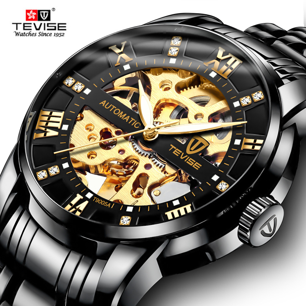 Tevise mens watch brand genuine tevise fashion hollow out luminous waterproof mens full-automatic mechanical watch