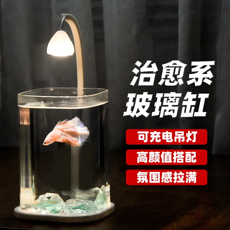 玻璃小鱼缸冰晶石桌面创意缸生态斗鱼缸珍珠碎钻景观缸造景全套,宠物/宠物食品及用品,桌面缸,淘宝优惠券,粉丝福利购,淘宝优惠卷