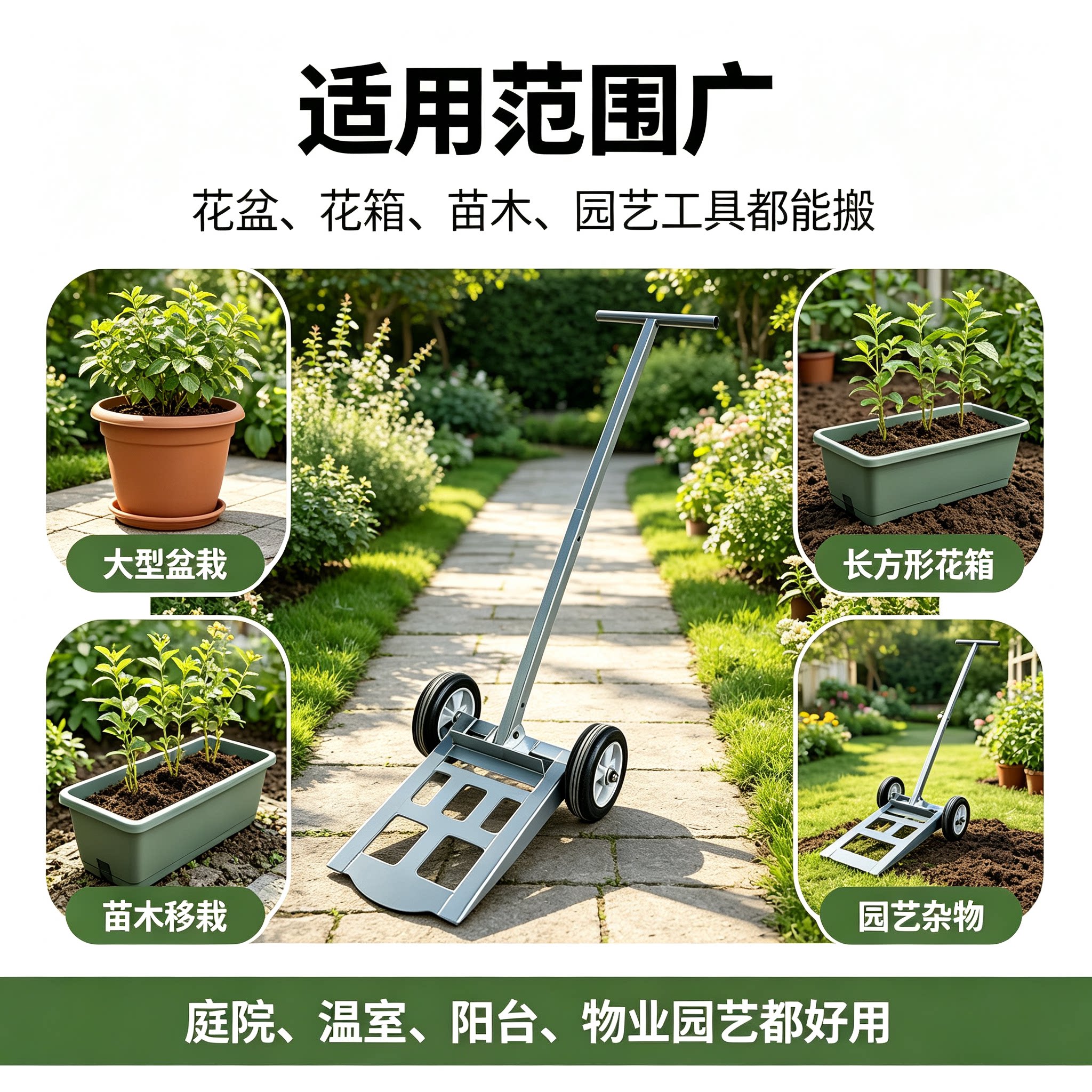 手动小平板手拉手推车大轮子石球搬运车盆景大花盆盆栽搬运神器