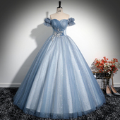 一字肩晚礼服女学生声乐艺考美声独唱演出服成人礼年会表演蓬蓬裙