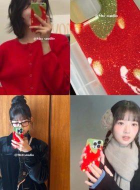 ive直井怜同款可爱ins风细闪红色草莓新年喜庆红适用iphone16pro/15promax苹果14/13/12手机壳保护套16防摔