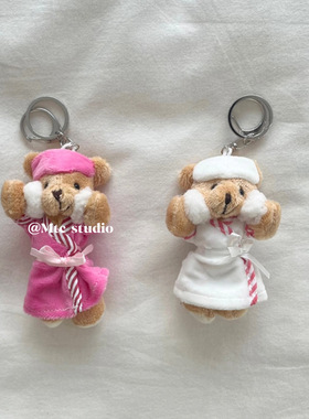 出口韩国~小众ins风可爱浴袍小熊包包挂件车钥匙扣甜美包包挂饰萌