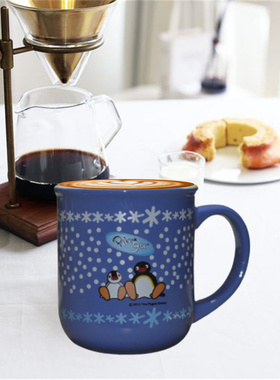 Pingu水杯企鹅法式复古咖啡杯蓝色马克杯商用高颜值创意好看卡通