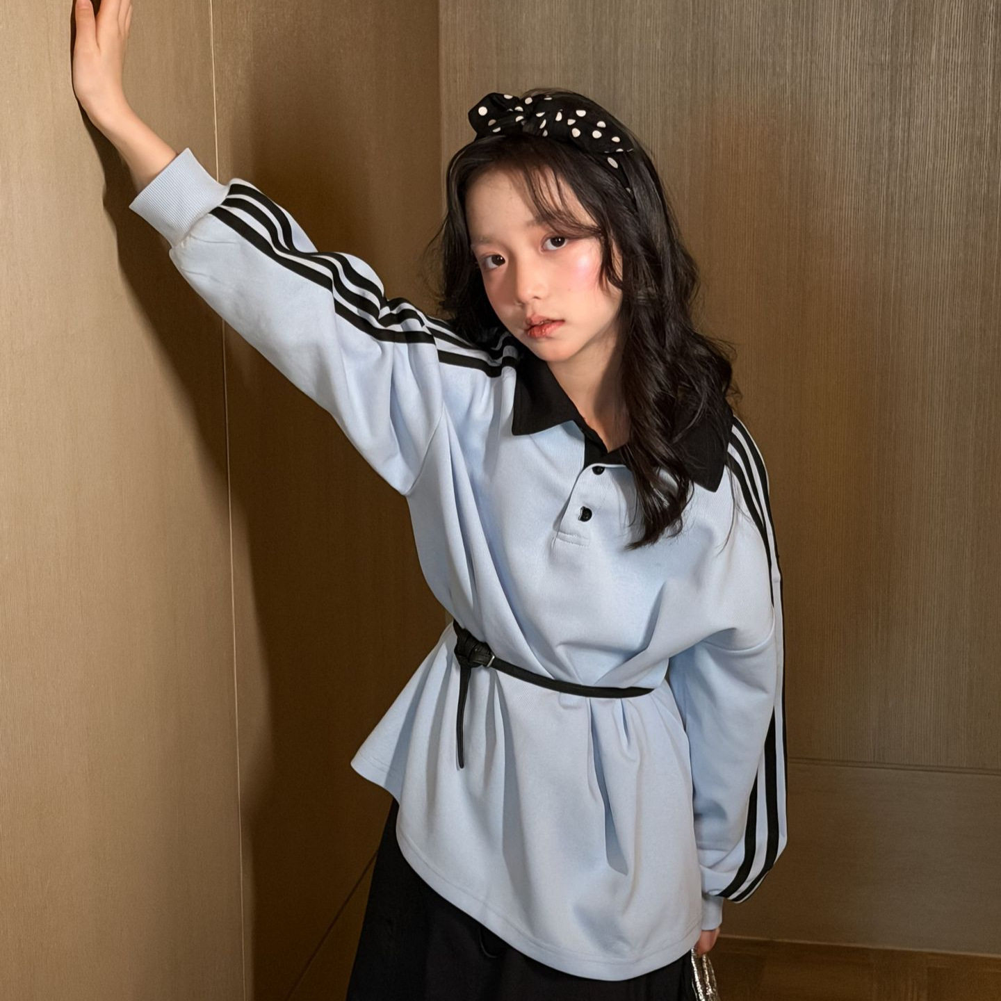 韩系女童撞色polo卫衣秋季