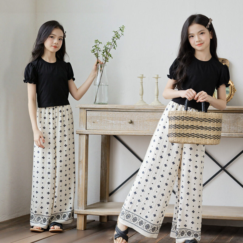 2026夏季女童阔腿裤童装洋气百搭休闲长裤中大童女孩度假沙滩裤子