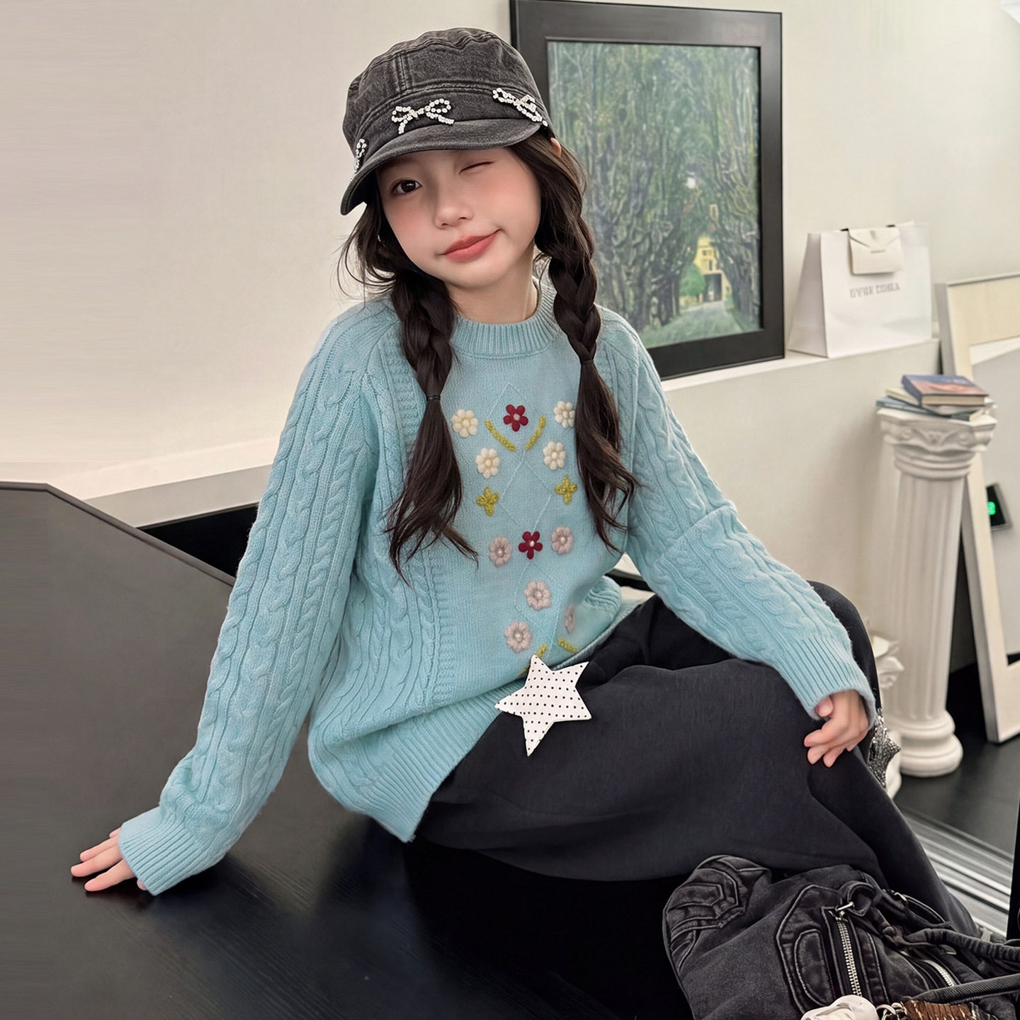 女童毛衣女款青少年2026新款秋冬季加厚洋气时髦初中生冬装毛线衣