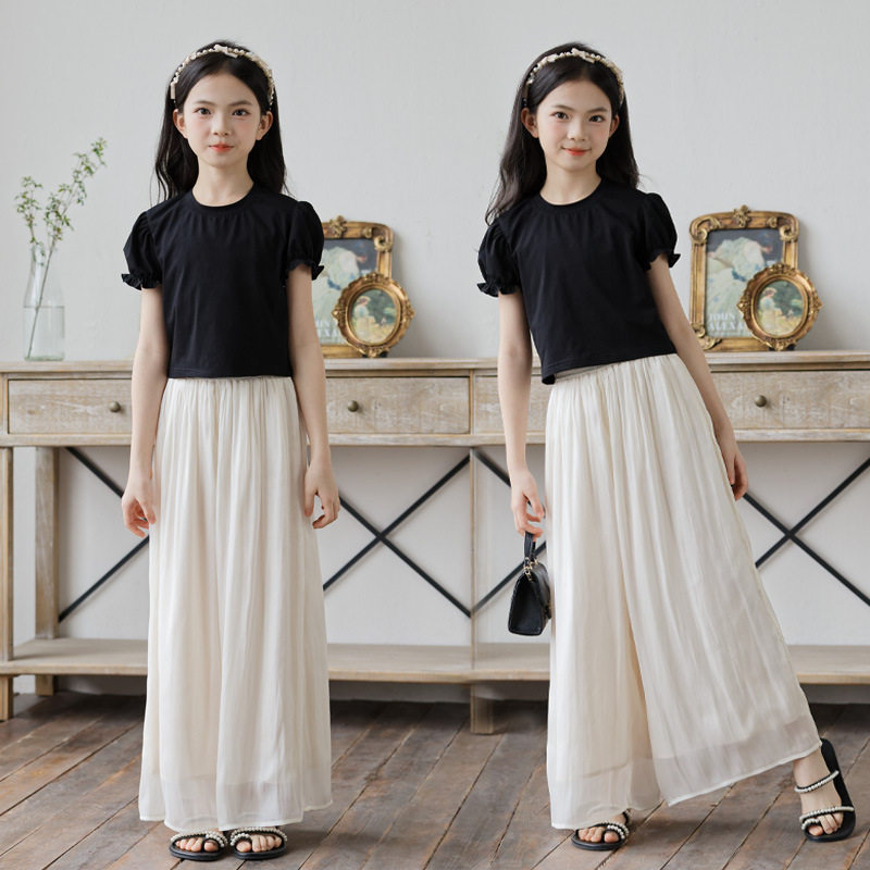 26女童裙裤夏季童装洋气百搭雪纺阔腿裤中大童甜美度假沙滩长裤子