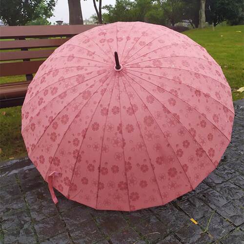 双人直杆男士商务24骨遇水开花弯柄长柄雨伞男士女学生加大号自动